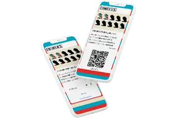 Cupones digitales que muestran el código QR, en el dispositivo y la validación de la contraseña en un celular.
