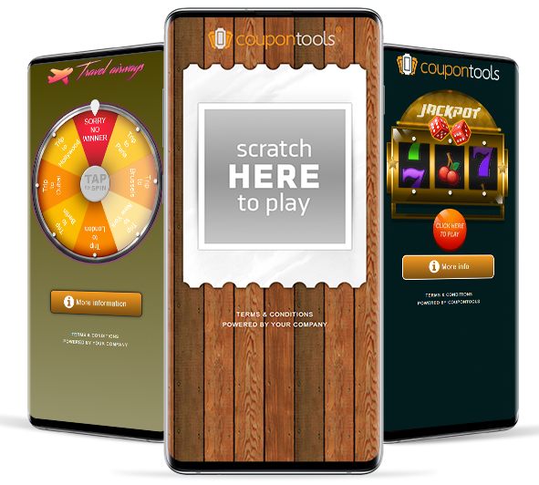 Digitale spinwheel, kras-en-win, en slot machine coupon