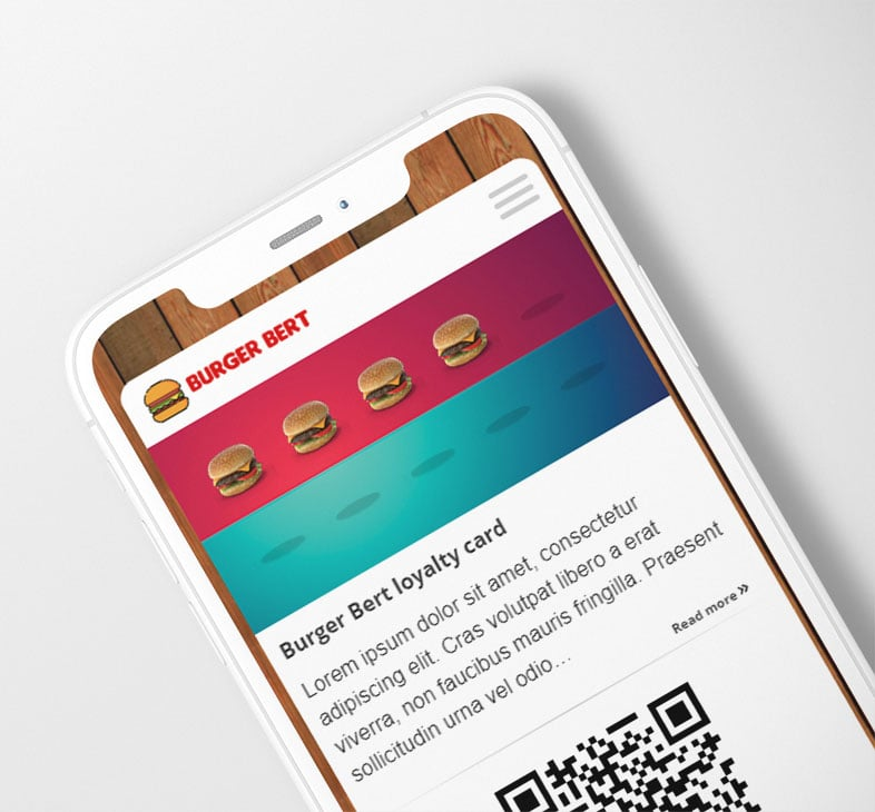 Digital Stamp Loyalty Card with burgers on a smartphone.