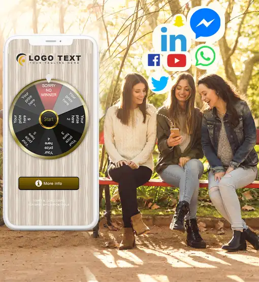 Mensen spelen een digitale spin wheel coupon ontvangen via Social Media.