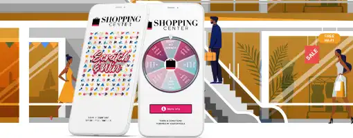 Digital Spin Wheel and Scratch&Win Coupons on smartphones for shopping centers.