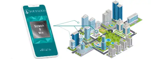 Cupón Digital Universal Rasca&Gana para ciudades en un entorno urbano. 