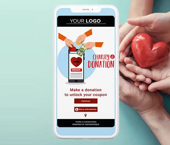 Mobiele fondsenwervingsvoucher om donaties op een smartphone mogelijk te maken.